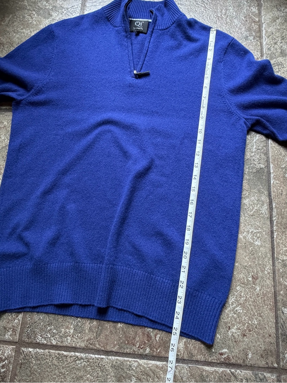 Qi Cashmere Men's Royal Blue 100% Cashmere Quarter Zip Sweater Size Large - Picture 7 of 7